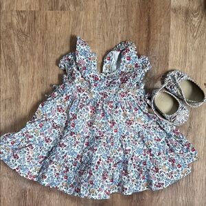 Floral Janie and Jack Baby Dress with Matching Shoes